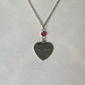 Mother Heart Pendant Necklace w/ Pink Crystal Accent | Gift Ready